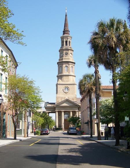 Historic church with tall steeple in Charleston